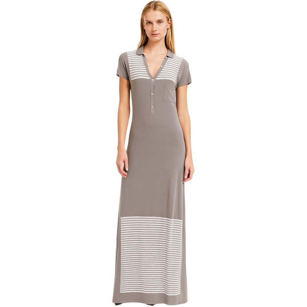Vintage 70's Gray and Cream Stripe Knit Maxi‎ Dress